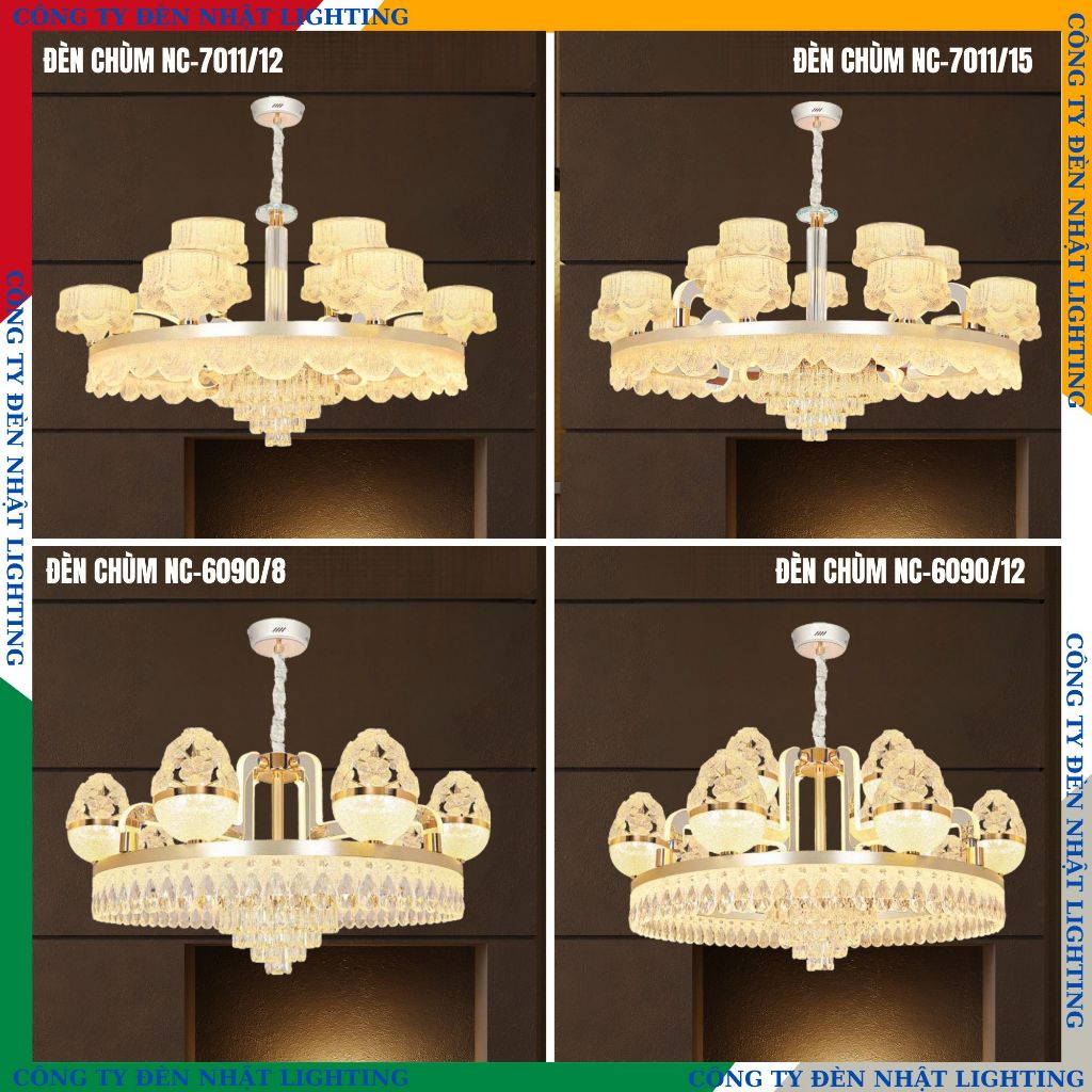 [CTY NHẬT LIGHTING] ĐÈN CHÙM PHA LÊ,ĐÈN CHÙM LED NC-7011/12,NC-7011/15,NC-6090/8,NC-6090/12, NC-6071