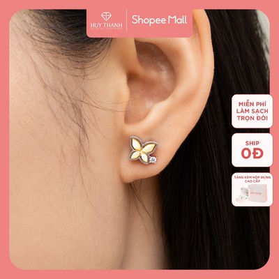 Bông Tai Bạc 925 BTPTB384 Đính Đá Mother Of Pearl Hình Bướm - Huy Thanh Jewelry