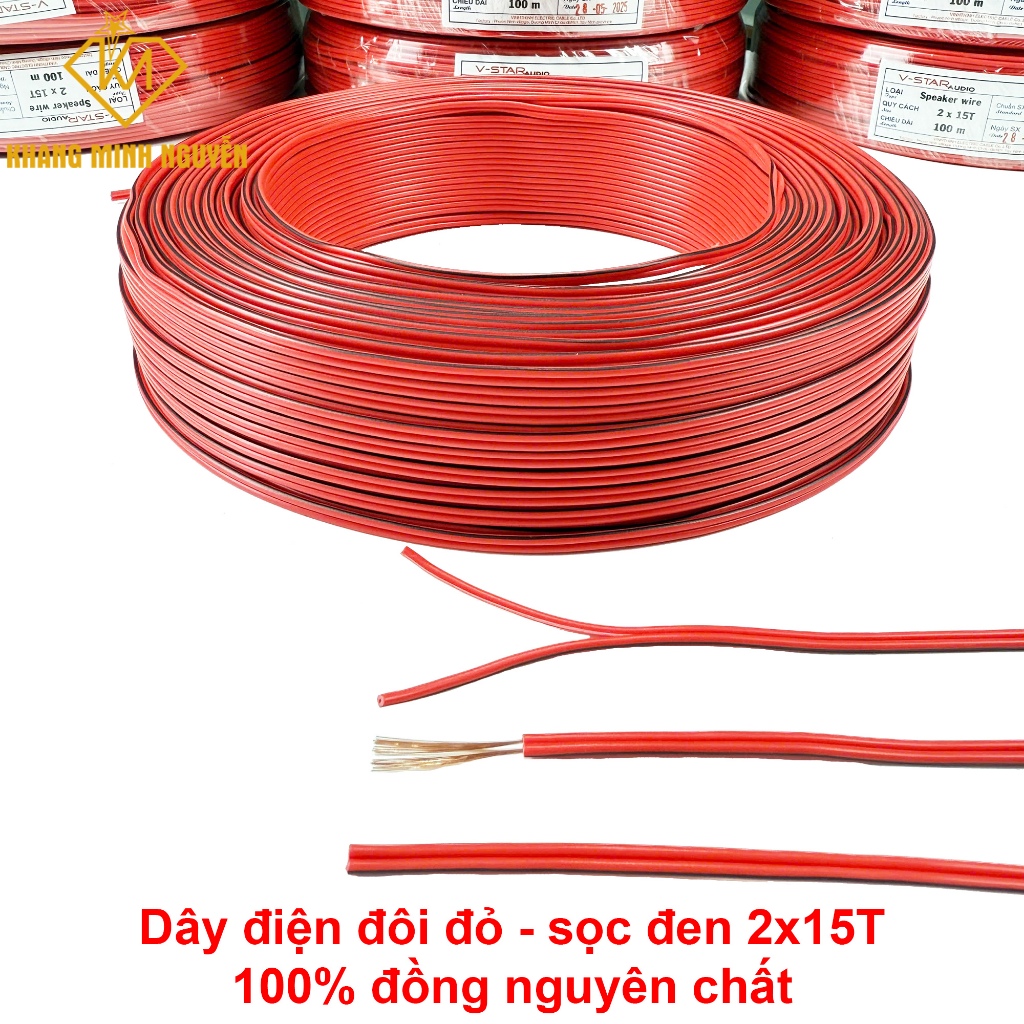 (Giá 10m) Dây đôi 2 màu đỏ sọc đen 2X15 dùng cho đèn LED