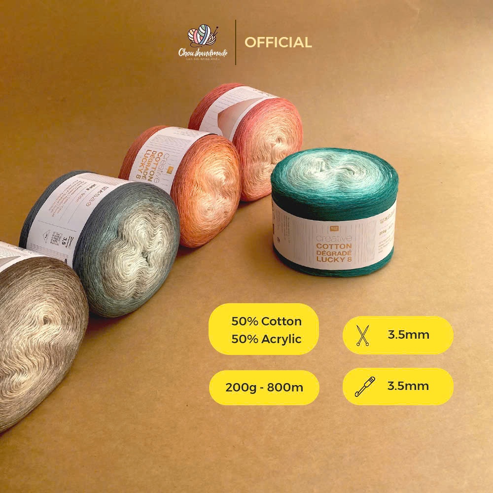 Cuộn cotton cầu vồng sợi chập Creative Cotton Degrade hãng Ricodesign đan móc áo, khăn, váy