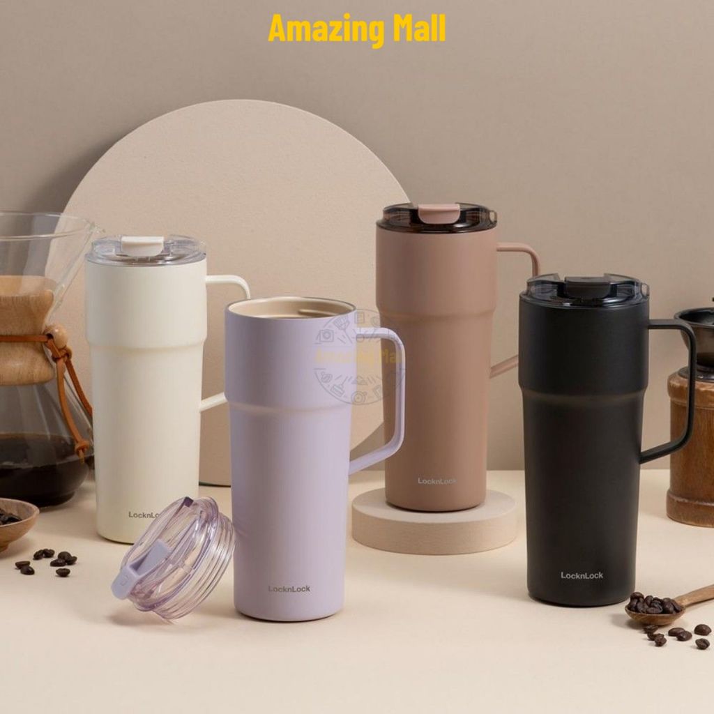Ly giữ nhiệt LocknLock 750ml ruột phủ sứ có quai cầm tiện lợi 4 màu thời trang Metro Cafe Tumbler Ha