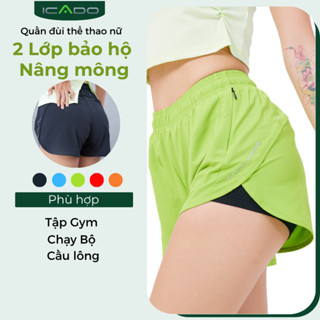 Quần Đùi Thể Thao 2 Lớp Nữ ICADO Tập Gym Chạy Bộ Chất Vải Thoáng Khí Co Giãn Mạnh Chơi Tennis Pickleball - HT101