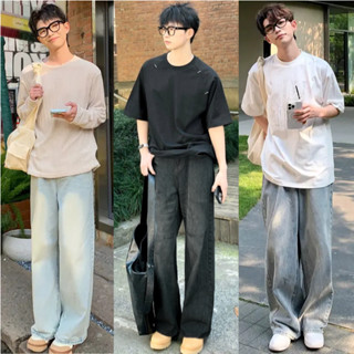 Quần jean nam ống suông rộng Vintage, quần bò nam đen Smoke dáng baggy vải demin phong cách Hàn Quốc