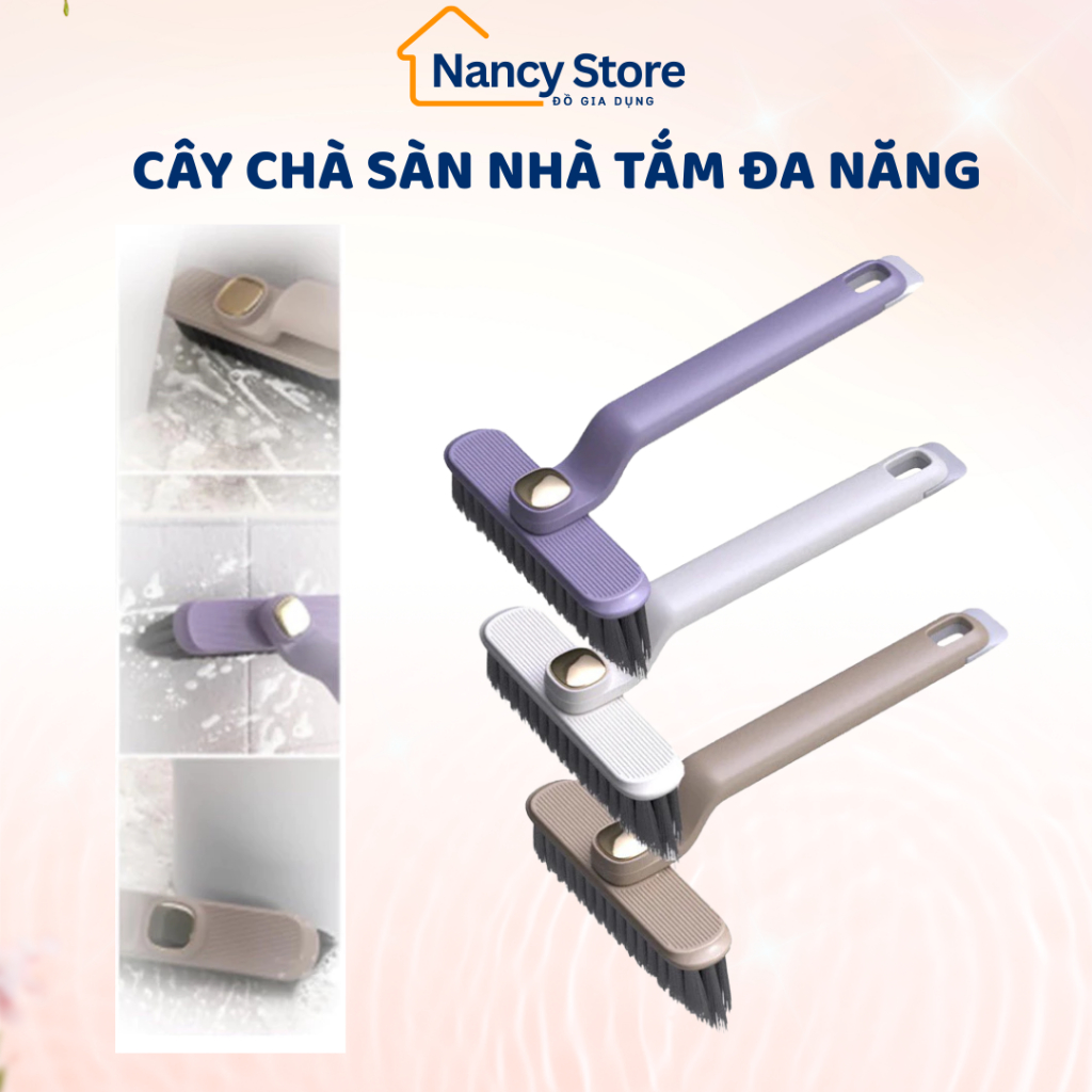 Cây Chà Sàn Nhà Tắm Nancy Store Xoay 360 Độ Kèm Que Gắp Rác Đa Năng Chổi Cọ Nhà Vệ Sinh Màu Xám Trắn