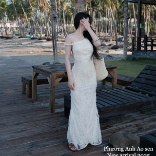 váy nữ sang chảnh,váy tiểu thư sang chảnh MẪU MỚI RA MẮT đầm ren body lệch vai hở lưng sexy ke136