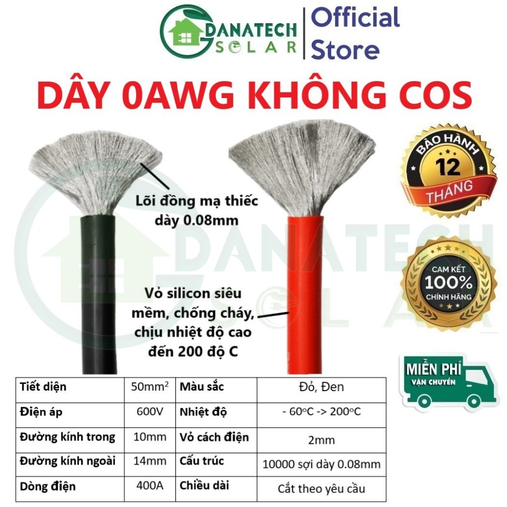 Dây nối bình acquy, pin lithium 0AWG, dây điện AWG siêu mềm, chịu nhiệt cao 200 độ C