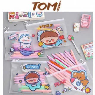 Túi Đựng Bút Trong Suốt, Túi Đựng Tài Liệu Khóa Zip A5 Nhiều Hoạ Tiết Dễ Thương TOMI 077