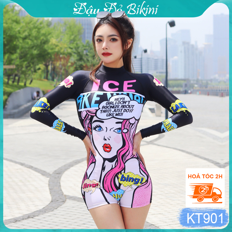 Đồ bơi liền thân nữ dài tay chống nắng, mẫu áo tắm một mảnh trẻ trung sexy quyến rũ, hàng đẹp, chất 