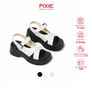 Giày Sandal Đế xuồng Da PU Cao 6cm Hở Mũi Pixie H363