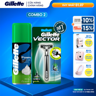 Combo Dao Cạo Râu GILLETTE Vector 1UP Hộp 1 Cán 1 Lưỡi Và Bọt Cạo Râu Gillette Hương Chanh Chai 175g