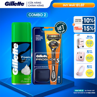 Combo Dao Cạo Râu GILLETTE Fusion Proglide Manual 1UP Hộp 1 Cán 1 Lưỡi Và Bọt Cạo Râu Gillette Hương Chanh Chai 175g