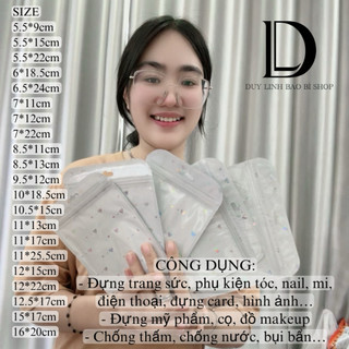   100cái  Túi Zip trắng tim có lỗ treo Đựng Trang Sức đựng nail Túi hologram 1 mặt màu trắng trái tim 1 mặt trong... 