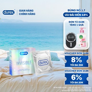 Bao cao su Durex Invisible siêu mỏng, size 52mm, hộp 3 bao