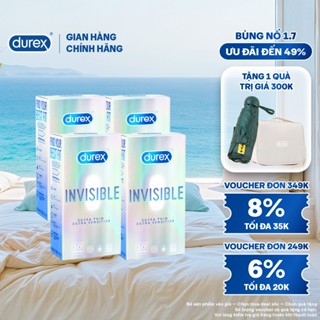 Bộ 4 hộp bao cao su Durex Invisible siêu mỏng, size 52mm, 10 bao/hộp