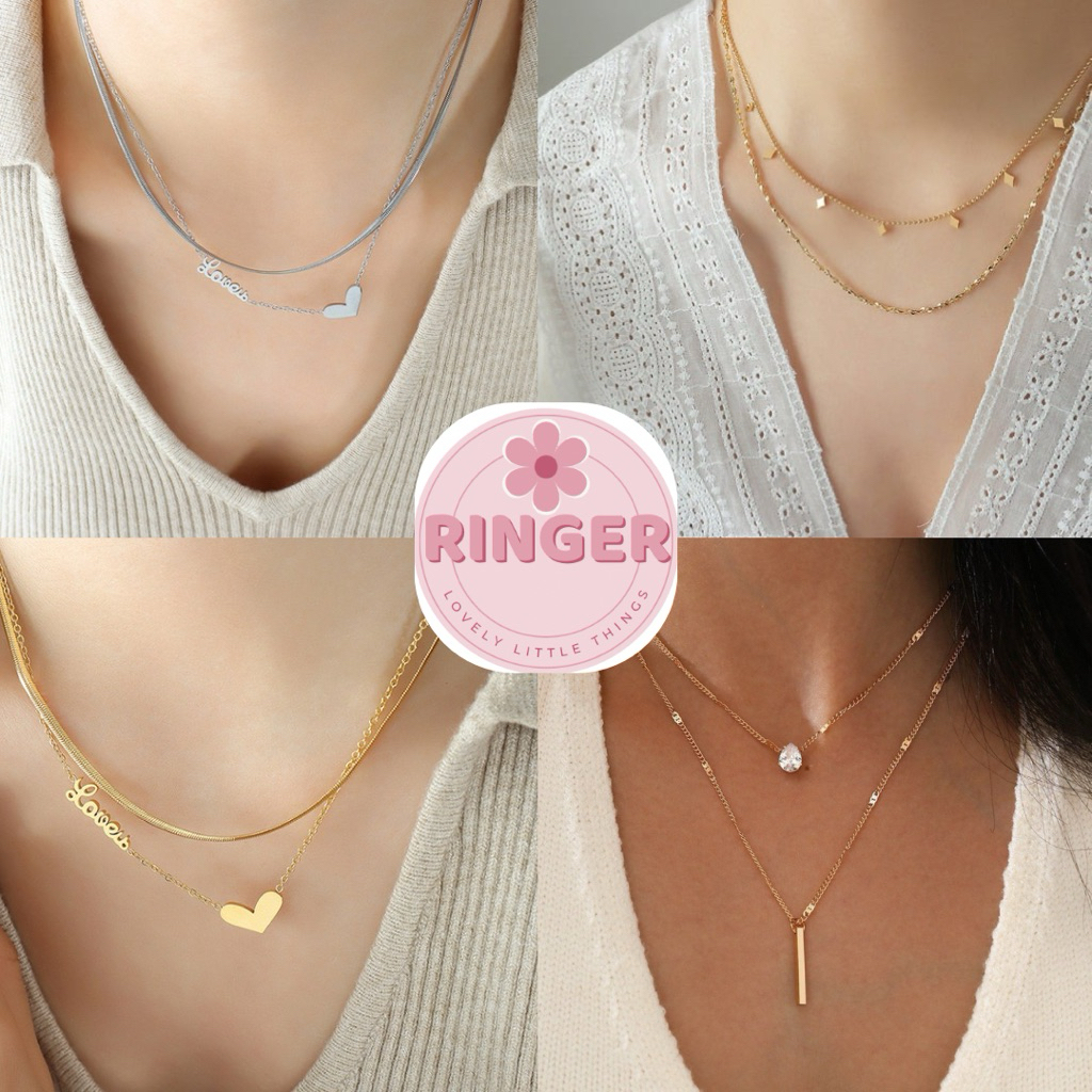 Dây chuyền titan không gỉ dây đôi 2 tầng layer nữ đẹp