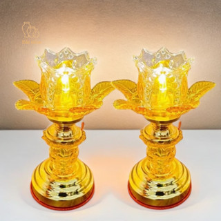 Đèn Thờ Hoa Sen Điện Bày Ban Thần Tài , Ban Gia Tiên ,Bông Thuỷ Tinh Sang Trọng Cao 20cm