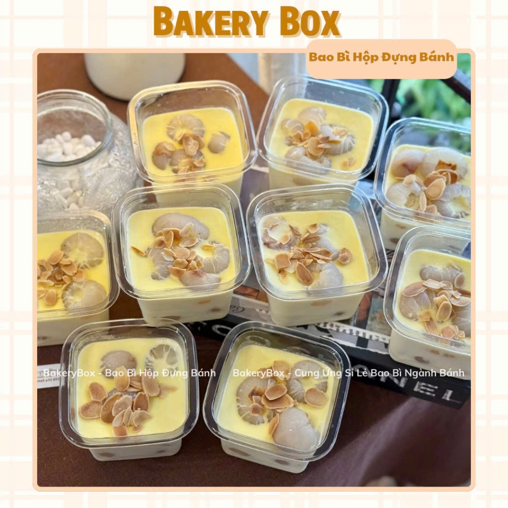 50 Hộp Nhựa Vuông Đựng Bánh Lạnh, Bánh Mousse,Tiramisu, Hộp Đựng Khúc Bạch Vải Thiều (B10-08)