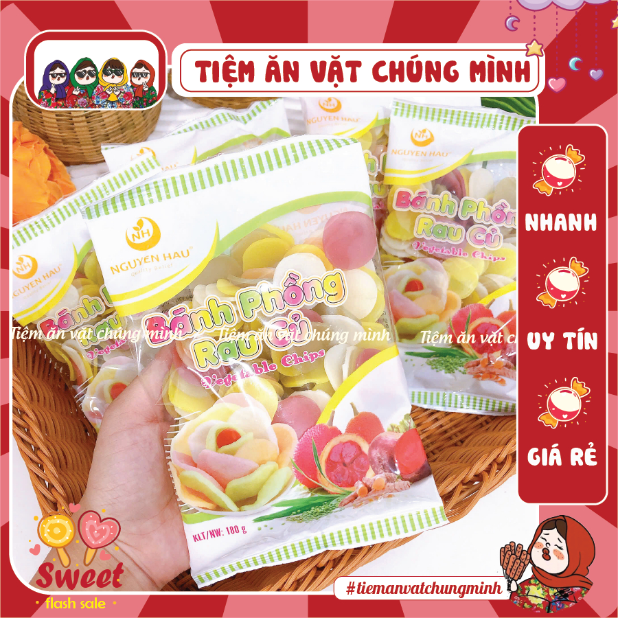 Bánh phồng tôm rau củ Nguyên Hậu (gói 180g), bánh phồng tôm ngũ sắc