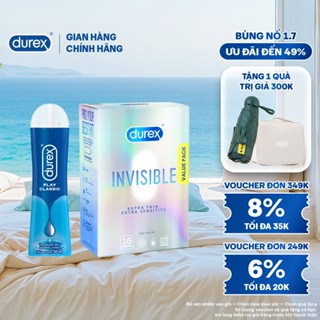 Combo Durex Invisible siêu mỏng hộp 16 bao và Gel bôi trơn Durex Play Classic chai 50ml