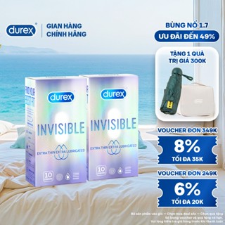 Bộ 2 hộp Durex Invisible Lubricated siêu mỏng, bôi trơn (size 52mm, 10 bao/hộp)