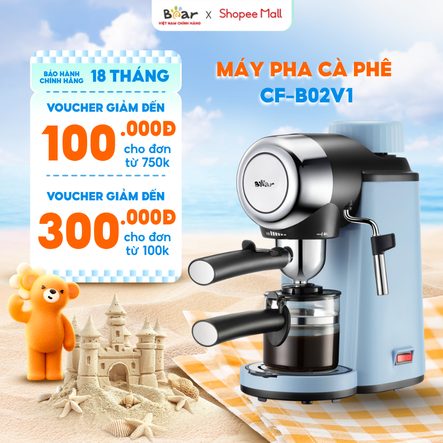 Máy Pha Cà Phê Bear Tự Động Pha Cafe, Espresso, Cappuccino, Pha Cà Phê Kiểu Ý, Giữ Nhiệt Lâu, Công Suất Lớn CF-B02V1