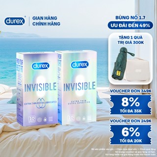 COMBO DUREX INVISIBLE LUBRICATED và DUREX INVISIBLE EXTRA THIN EXTRA SENSITIVE (10 BAO/HỘP; 52MM)