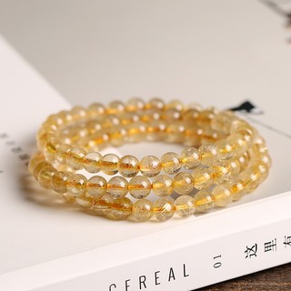  Rutilated Quartz  Vòng tay Chuỗi quấn ba thạch anh tóc vàng hàng 7A - Thạch anh tóc vàng tự nhiên 