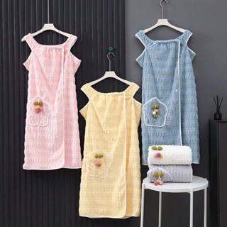  Áo Choàng Tắm Váy Tắm Nữ 100% Cotton Dày Dặn Thấm Hút Có Túi Cao Cấp Kích Thước 140X70CM 