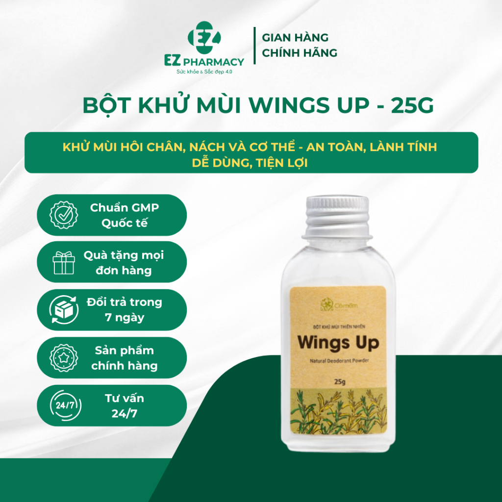 Bột Khử Mùi Wings Up Khử Mùi Hôi Chân Hôi Nách Giày KIếm Soát Mồ Hôi Hôi Cỏ Mềm 25g