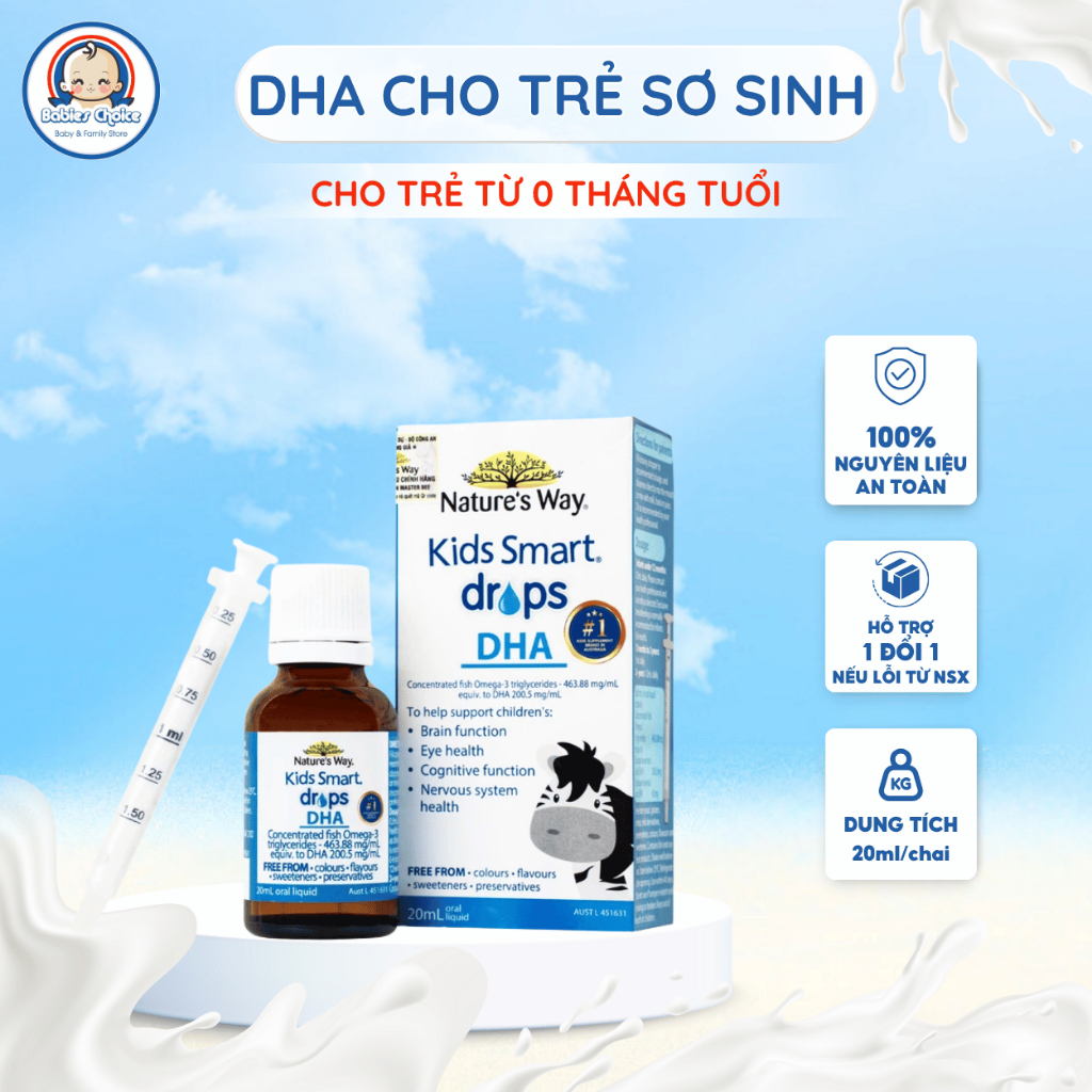 DHA Cho Trẻ Sơ Sinh Nature's Way Kids Smart Drops DHA Tốt Cho Não Bộ, Mắt Hệ Thần Kinh 20ml