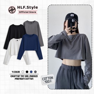 Áo nữ croptop tay dài form rộng trơn , áo thun croptop kiểu baby tee HLFStyle