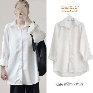 Áo sơ mi đi học TAY DÀI nữ SAM CLO phong cách ulzzang form freesize dáng rộng unisex mặc cặp, nhóm, couple TRƠN
