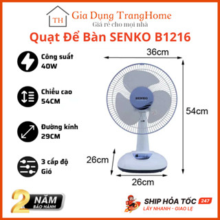 Quạt Điện Senko B1216 Để Bàn Nhỏ Công Suất 40W 3 Tốc Độ Gió  Không Ồn Để Văn Phòng Giường Ngủ Cho Bé