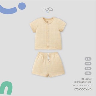 Nous Mini Baby Bộ quần áo cộc cài thẳng cho bé trai bé gái mềm mịn họa tiết kẻ basic mát BST T6