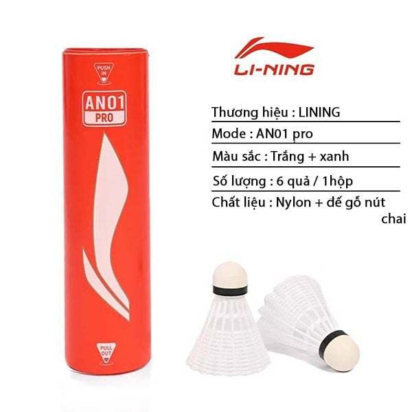Cầu lông nhựa LINING AN01 PRO chính hãng, quỹ đạo bay ổn định, siêu bền, phù hợp luyện tập