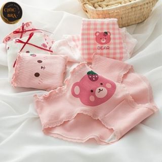 Quần lót nữ, quần lót cotton bé gái co giãn 4 chiều đáy kháng khuẩn họa tiết gấu dâu hồng dễ thương
