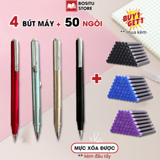 Combo 4 Bút Máy + 50 Ống Mực Thay Thế Xóa Được - Bút Luyện Chữ Đẹp Ngòi EF, Bút Ký Văn Phòng, Học Sinh - Bositu Store