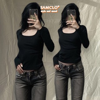Áo thun nữ SAM CLO tay dài ôm body lửng TRƠN CỔ TRÒN