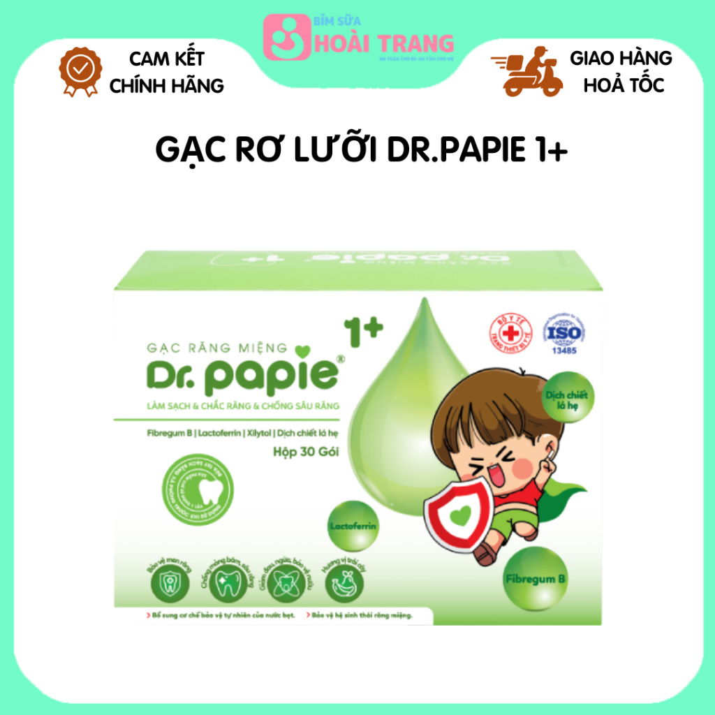Gạc Rơ Lưỡi Dr.Papie 1+ Cho Bé – Vệ Sinh Răng Lưỡi Nướu, Khoang Miệng – Hộp 30 Miếng