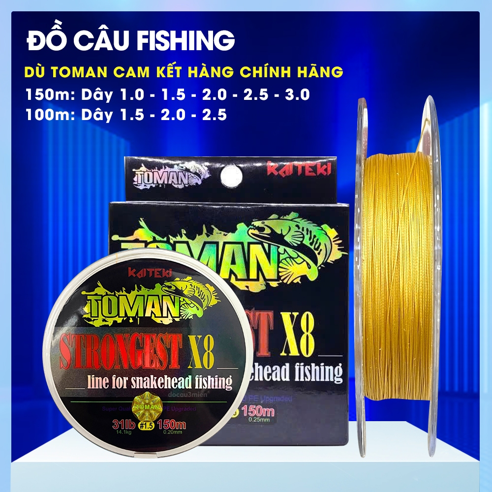 Dây dù Toman X8 100m, 150m dây dù câu lure chính hãng