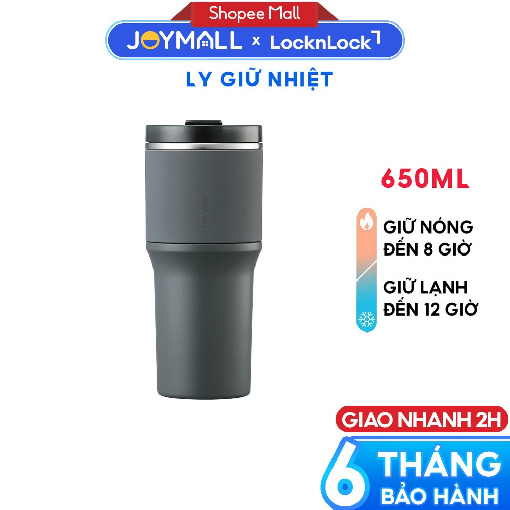 Ly giữ nhiệt LocknLock 650ml LHC4277SGRY Xám Metro Drive, Hàng chính hãng,kèm ống hút cọ rửa-JoyMall