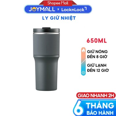 Ly giữ nhiệt LocknLock 650ml LHC4277SGRY Xám Metro Drive, Hàng chính hãng,kèm ống hút cọ rửa-JoyMall