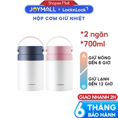 Hộp cơm giữ nhiệt LocknLock LHC8042 700ml - Hàng chính hãng, 2 ngăn kèm muỗng inox - JoyMall
