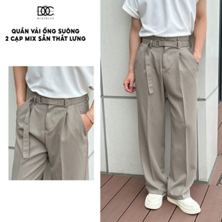 Quần vải ống suông nam Độc menswear 2 cạp mix sẵn thắt lưng, phong cách hàn quốc - QV203