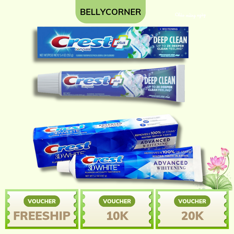 Kem đánh răng Crest 3D White, Crest Complete Plus Deep clean bản Mỹ, trắng răng,ngăn ngừa sâu răng /
