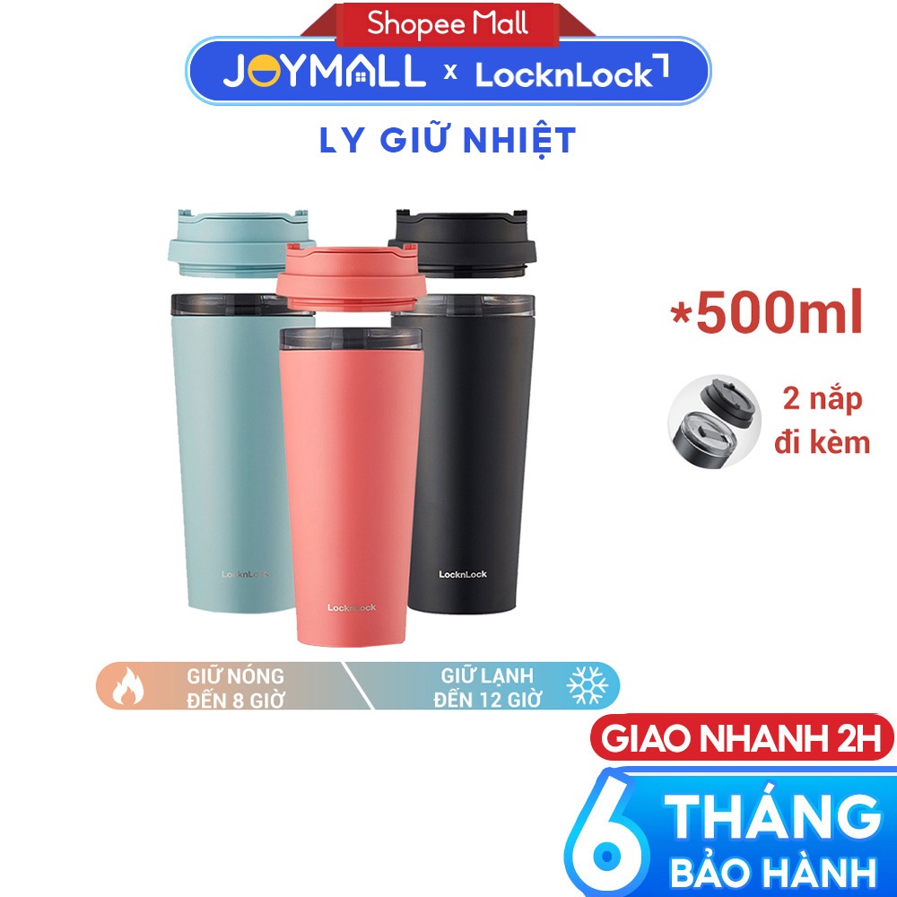 Ly giữ nhiệt LocknLock 540ml LHC4279 - Hàng chính hãng có 2 nắp tiện lợi, đế silicone - JoyMall