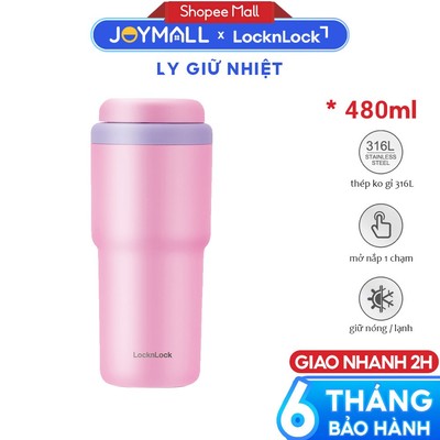 Ly giữ nhiệt LocknLock 480ml Hồng Daily Macaron Tumbler LHC3292PIK, Hàng chính hãng, 316L - JoyMall