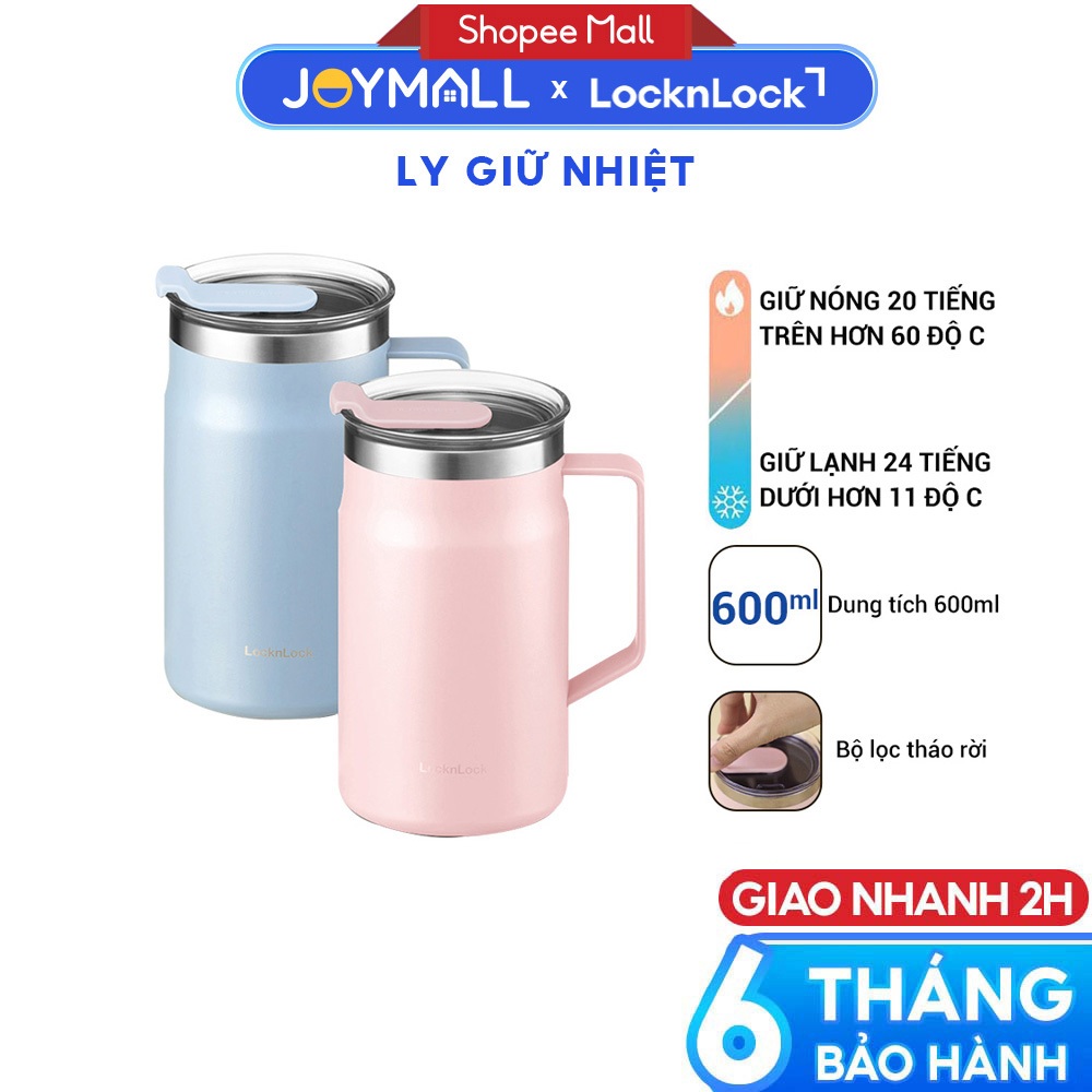 Ly giữ nhiệt LocknLock Metro Table Mug 600ml LHC4282, Hàng chính hãng, nắp xoay, quai cầm - JoyMall