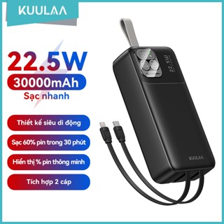 Sạc dự phòng Kuulaa 30000mAh, Pin sạc nhanh 22.5W, Đi kèm 2 Cáp sạc và 3 Cổng, Tương thích với Apple và Android