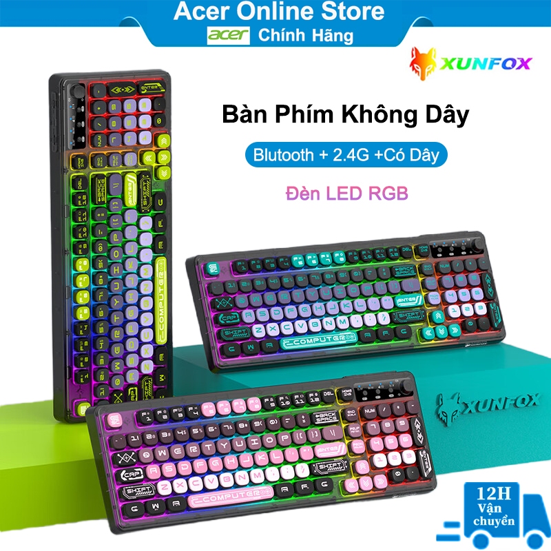 XUNFOX Bàn Phím và Chuột Không Dây Gaming Bluetooth 2.4G LED RGB Bàn Phím Không Dây Máy Tính